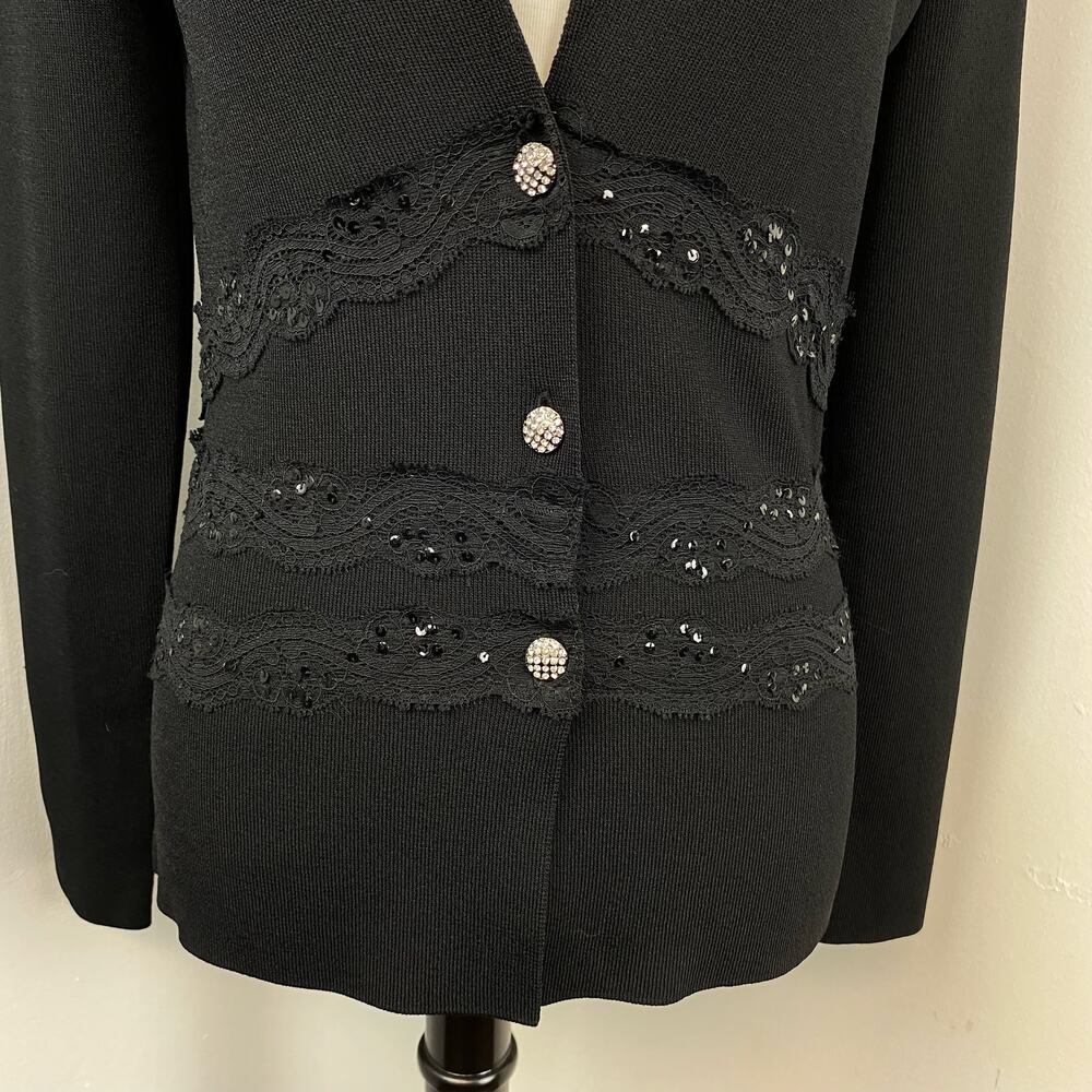 Vertigo Paris Black Lace & Sequin Button Front Knit Cardigan Sweater Small - Picture 3 of 11